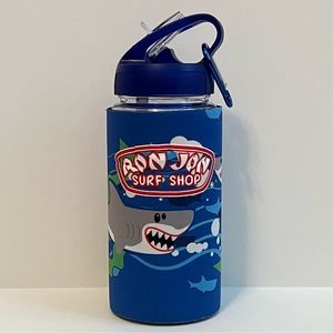 3/$30 Ron Jon Surf Shop Plastic Water Bottle Kids Shark Blue Flip Top Straw NEW